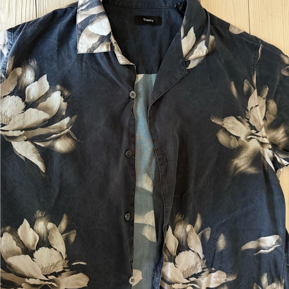 Theory Men's Black Floral Button Down Shirt